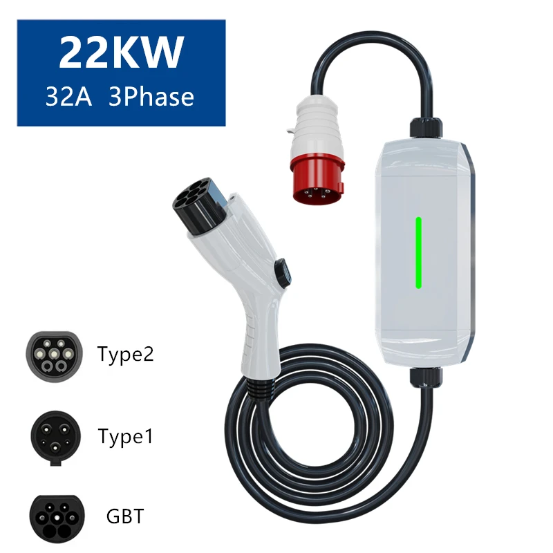 

EV Protable Charger Type 2 Type 1 Tesla Electric Vehicle Charging 32A 22KW IEC62196-2 GBT 3Phase Electric Car Mobile Charger