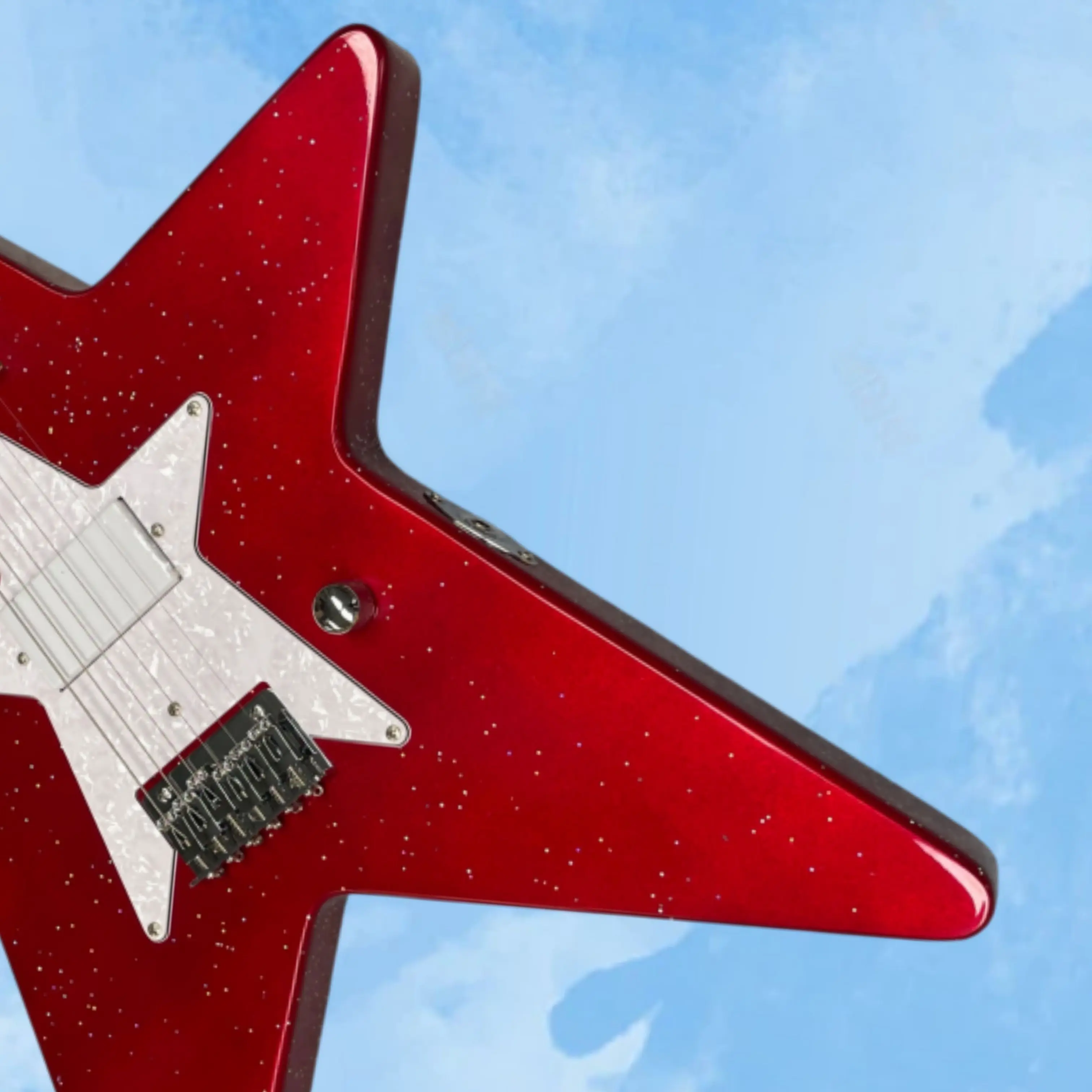 New Metal Red 6-String Electric Guitar with Star-Shaped Body and Pearl White Pickguard,Personality Rock Stage Performance Guitar
