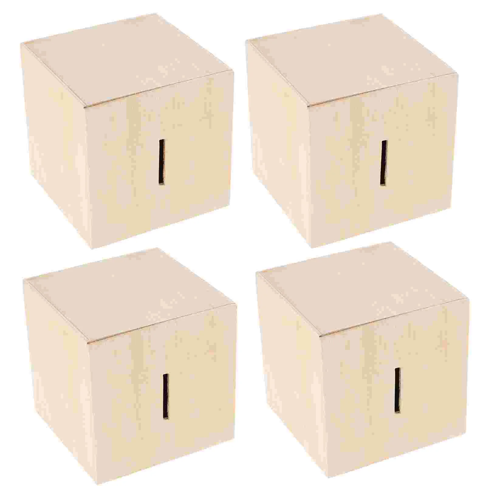 4 Pcs Children's Piggy Bank Multi-function Money Boxes Manual Blank Paint Your Own Coin Storage Cases Wooden