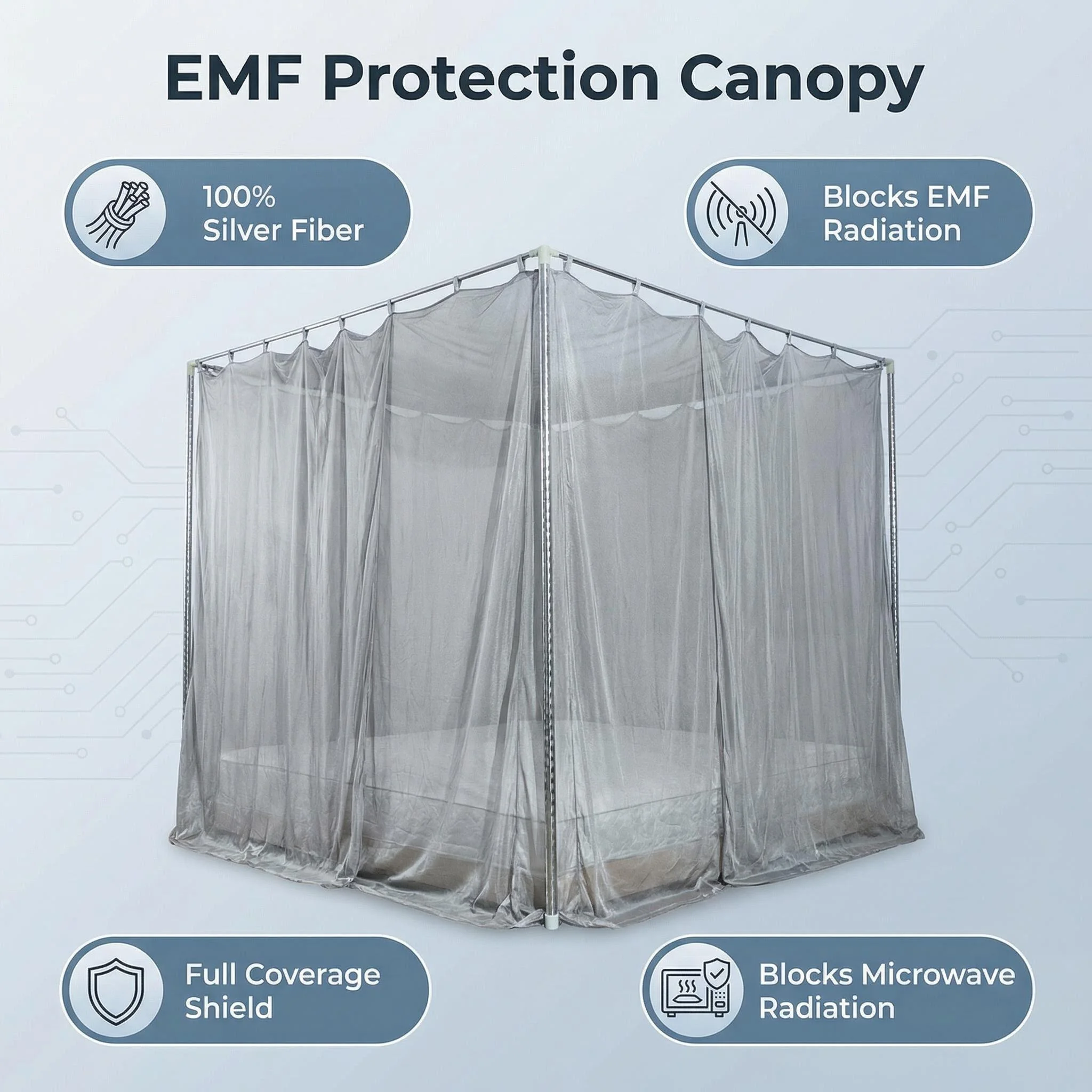 100%Silver Fiber Square EMF Protection Mosquito Net Anti 5G Radiation Shielding Bed Canopy WiFi RF Microwave Blocking Home Bedr