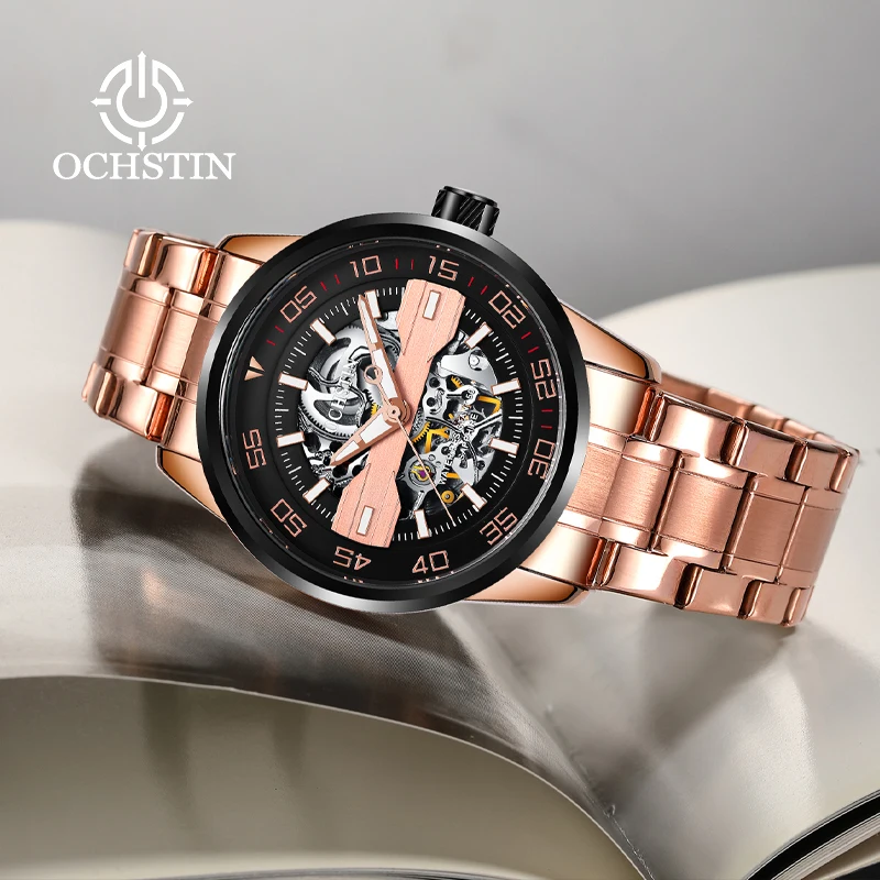 OCHSTIN Luxury Men\'s Watches Automatic Mechanical Wristwatch Hollowing Dial Stainless Waterproof Business Watches for Male