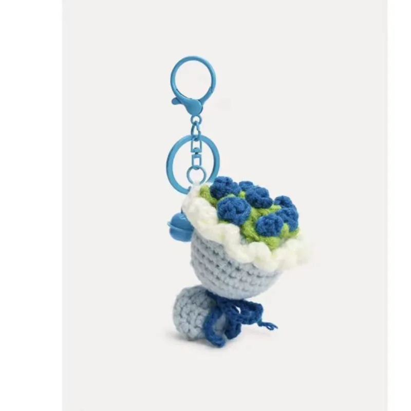 لطيف الكروشيه باقة المفاتيح البسيطة اليد محبوك زهرة المفاتيح حلقة حقيبة السيارة معلقة قلادة حلية عاشق هدية عيد الحب