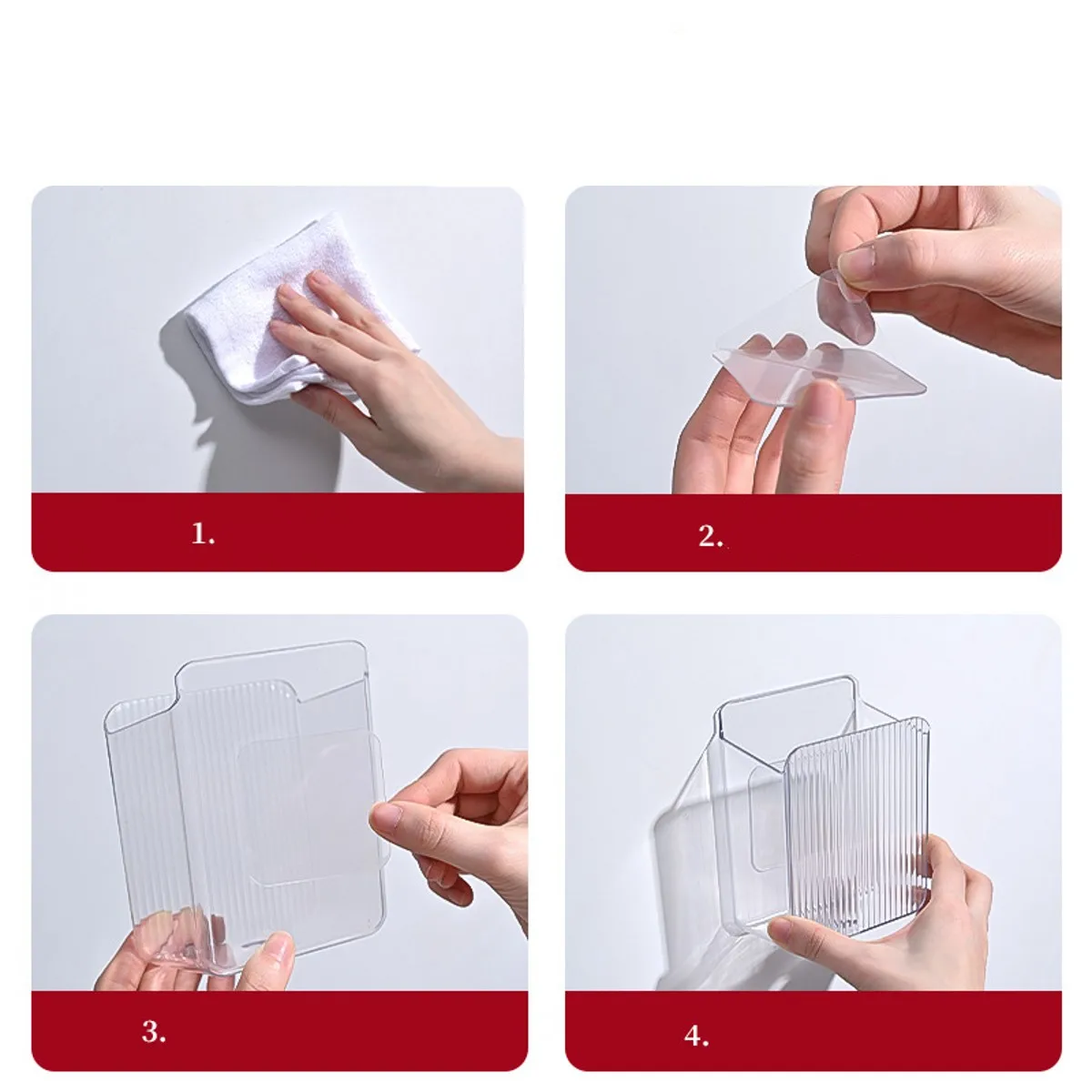 Clear Pet Plastic Wall Mount Organizer Storage Box Container Bin for Dorm Bathroom and Office  Phone Holder Basket