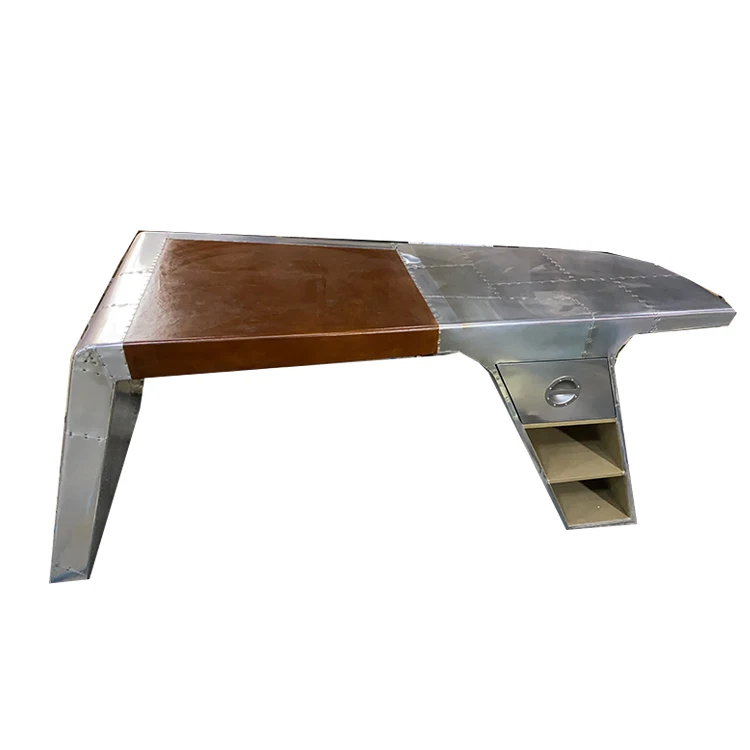 Large Polished Aluminum Aircraft Wing Aviation Executive Desk