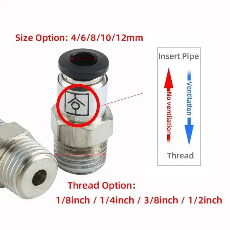 5pcs One-way Valve SPC6-02 Pneumatic Fittings Brass Nickel Plated External Thread Straight Through Quick Connector 4/6/8/10/12mm