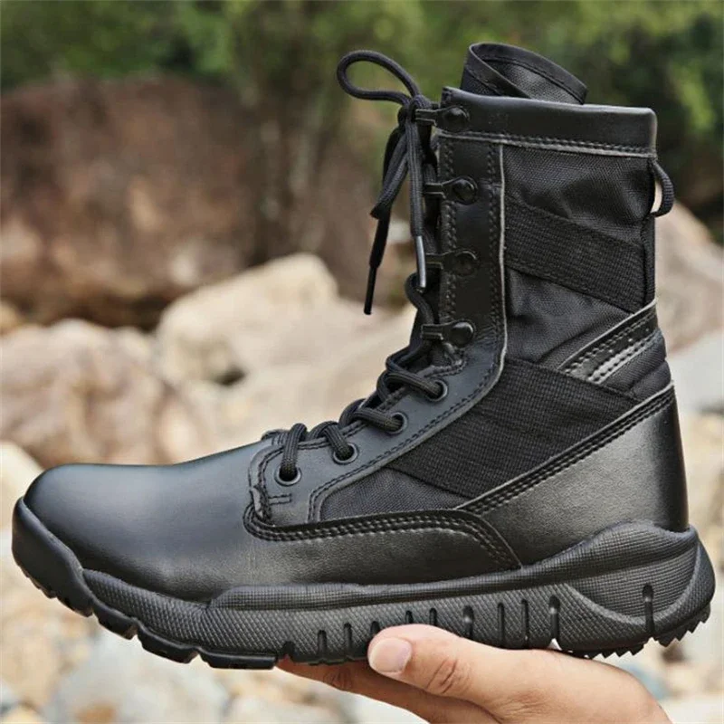 Men Spring Summer Boots Tactical Black Brown Men Casual Shoes Solid Anti-Slip Male Casual Outdoor work shoes boots