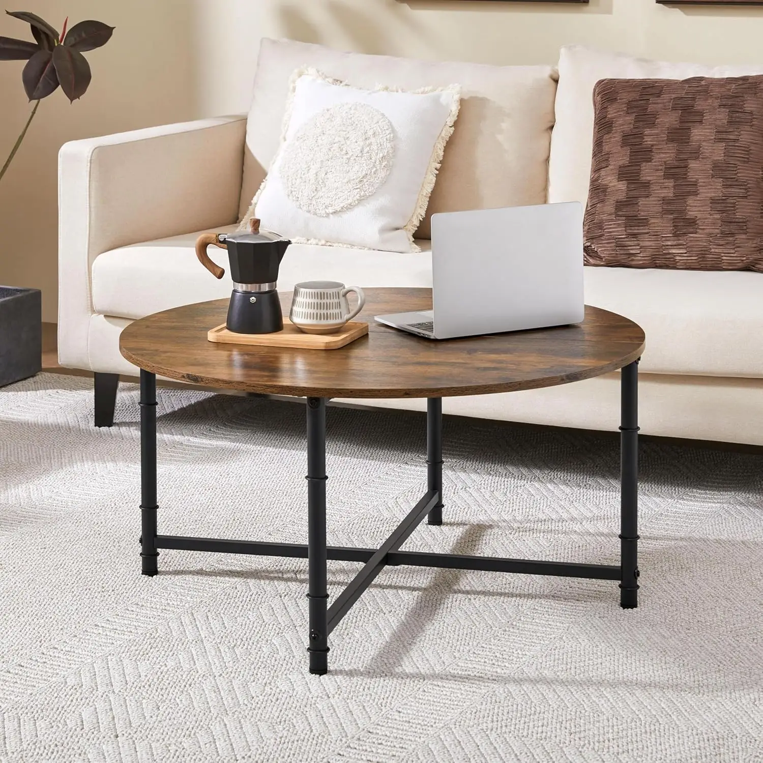 

Круглый журнальный столик, небольшой журнальный столик для гостиной, современный центральный стол в деревенском стиле с прочными металлическими ножками, легко