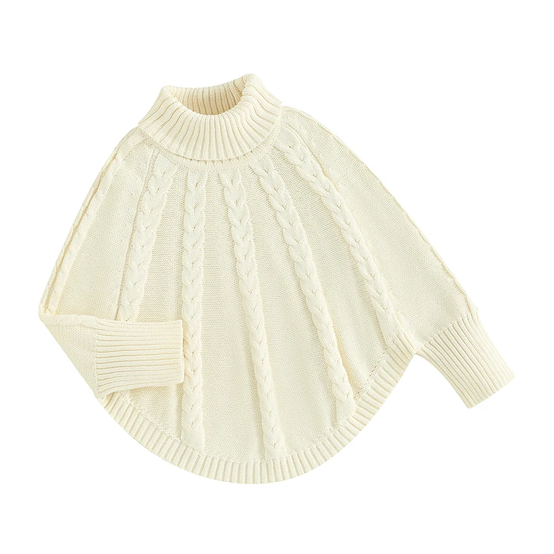 Toddler Baby Girls Sweater Poncho Solid Color Turtleneck Warm Knitted Long Sleeve Pullover Knitwear