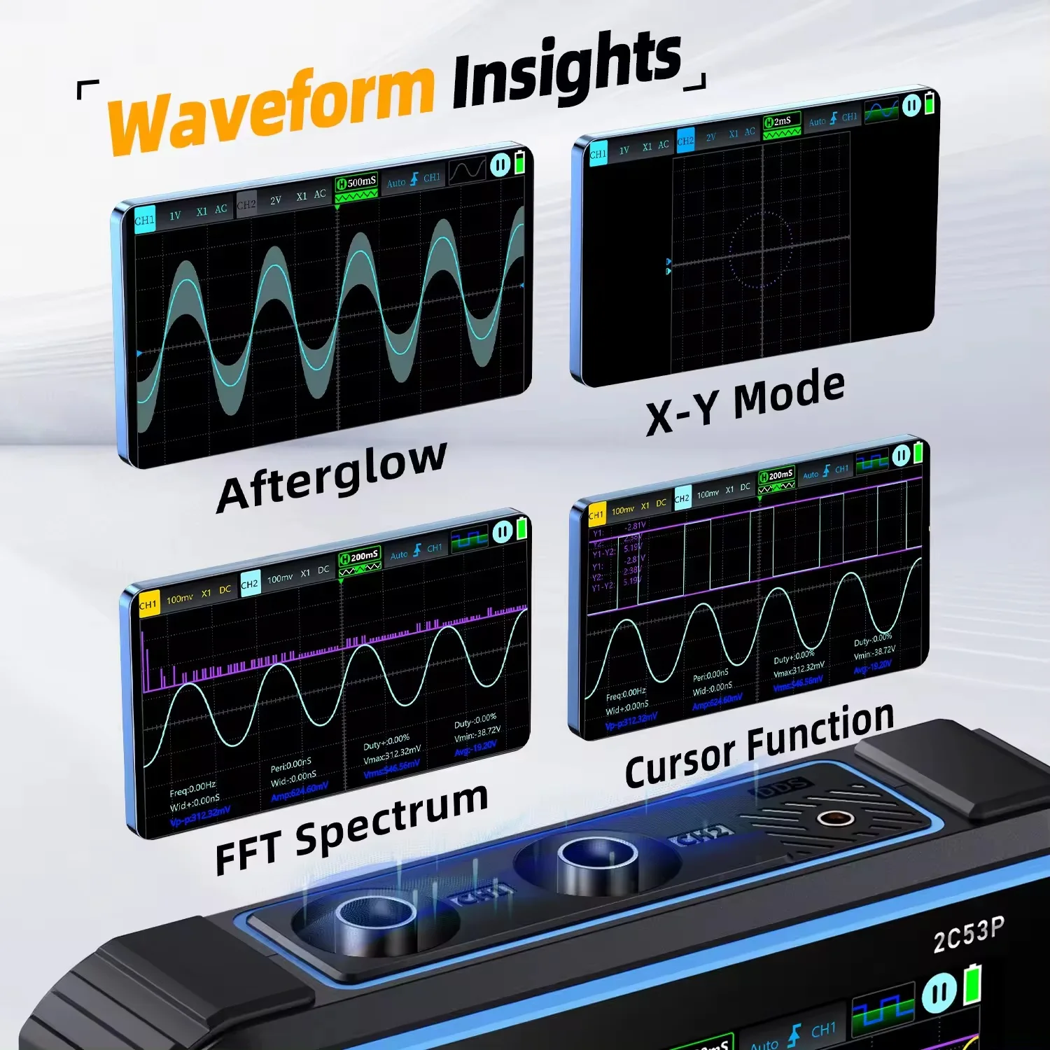 2024 Nowy oscyloskop FNIRSI 2C53P Multimetr z funkcją DDS Generator sygnału 50 MHz 250 MSa/s Dwukanałowy 3w1 Płaski panel R&D