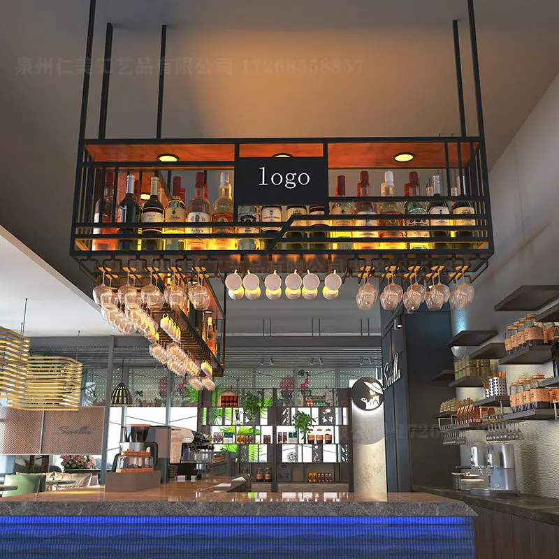 Wine rack hanging cabinet bar counter hanging bar hanging display cup metal decoration wine cabinet 2