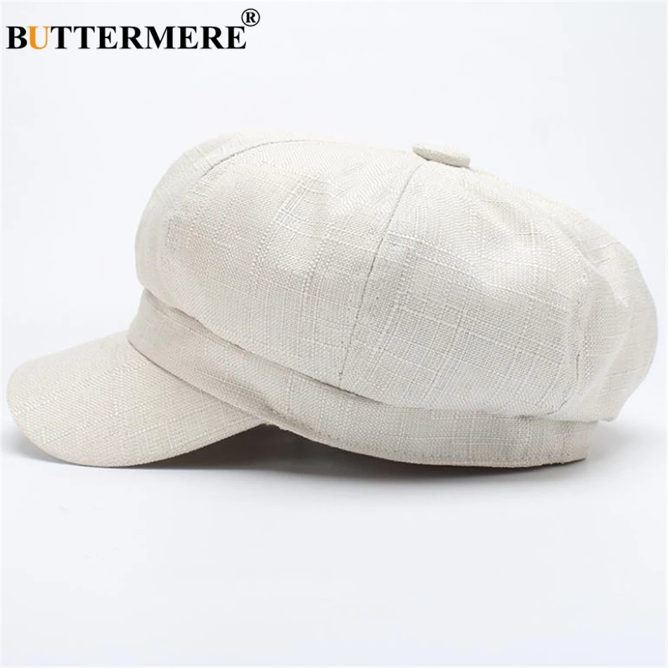 BUTTERMERE Linen Newsboy Cap Women White French Painter Hat Ladies Spring Summer Beret Female New Octagonal Cap Baker Boy Hat