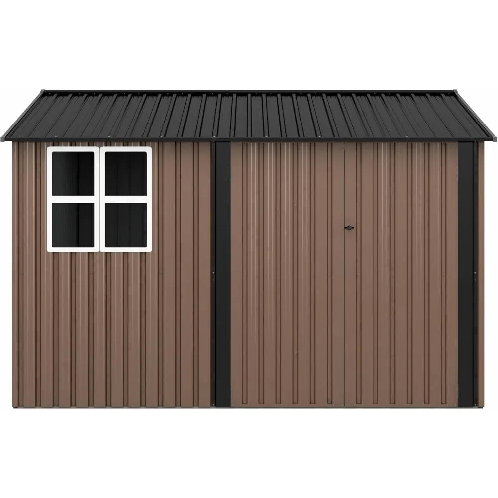 10x10 FT Outdoor Storage Shed, Large Metal Tool Sheds with Updated Frame Structure and Lockable Doors, Garden Shed