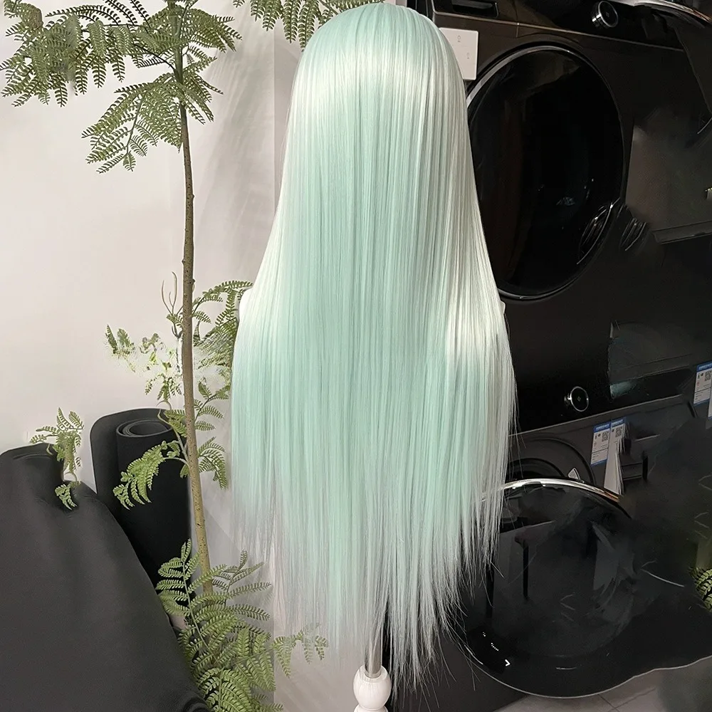 28 cali jasna mięta jasnozielona ręka hak czoło europa i ameryka 13x4 koronkowa peruka kobieta pełny zestaw słuchawkowy peruka do cosplay