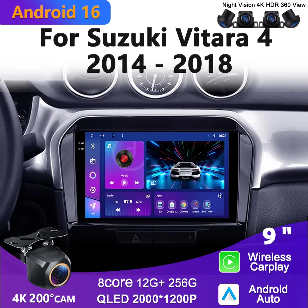 2K Incell Screen Android 16 For Suzuki Vitara 2017 2018 2019 2020 Carplay Navigazione Multimedi Head Unit GPS No 2Din Dash Cam