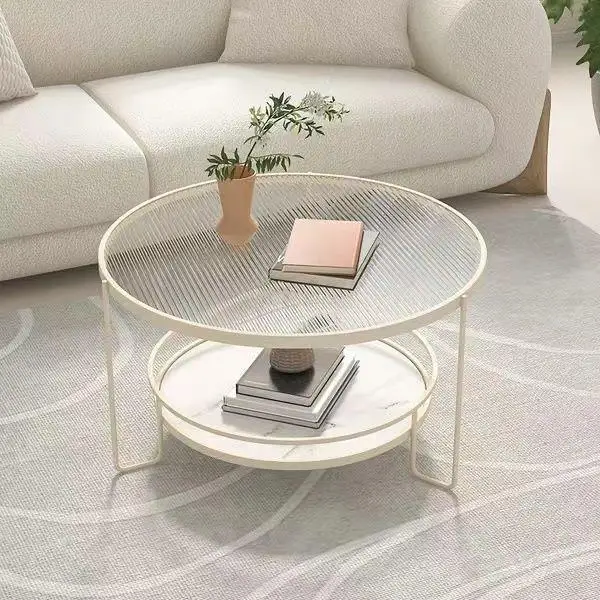 Simple modern round small apartment coffee table living room home ins wind Changhong tempered glass stone slab small table