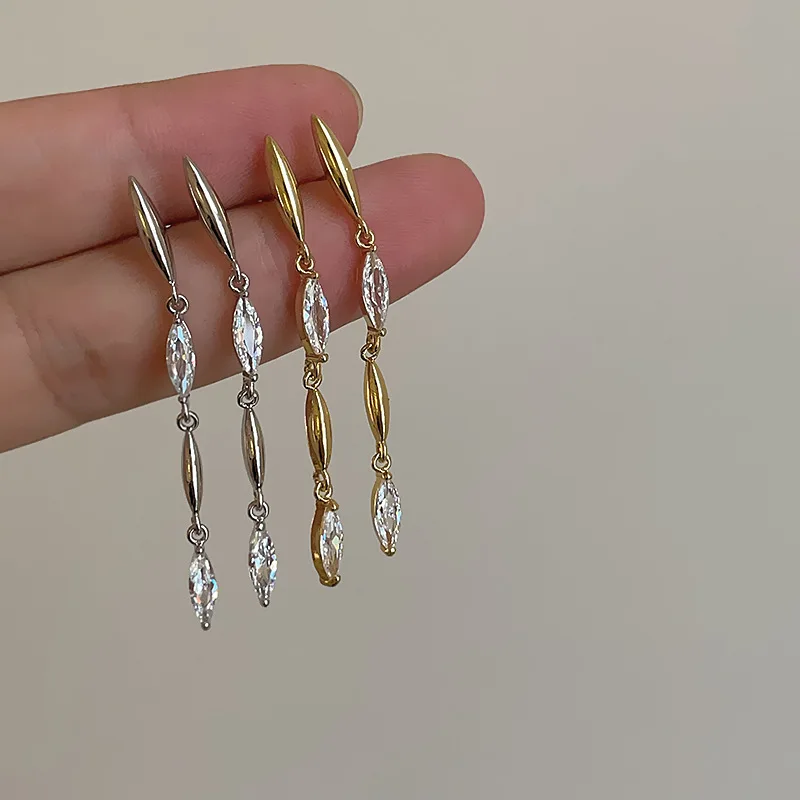 

Shinny Zircon Long Tassel Earrings 925 Sterling Silver Water Drop Stud Earrings for Women Trendy Fine Jewelry Accessories