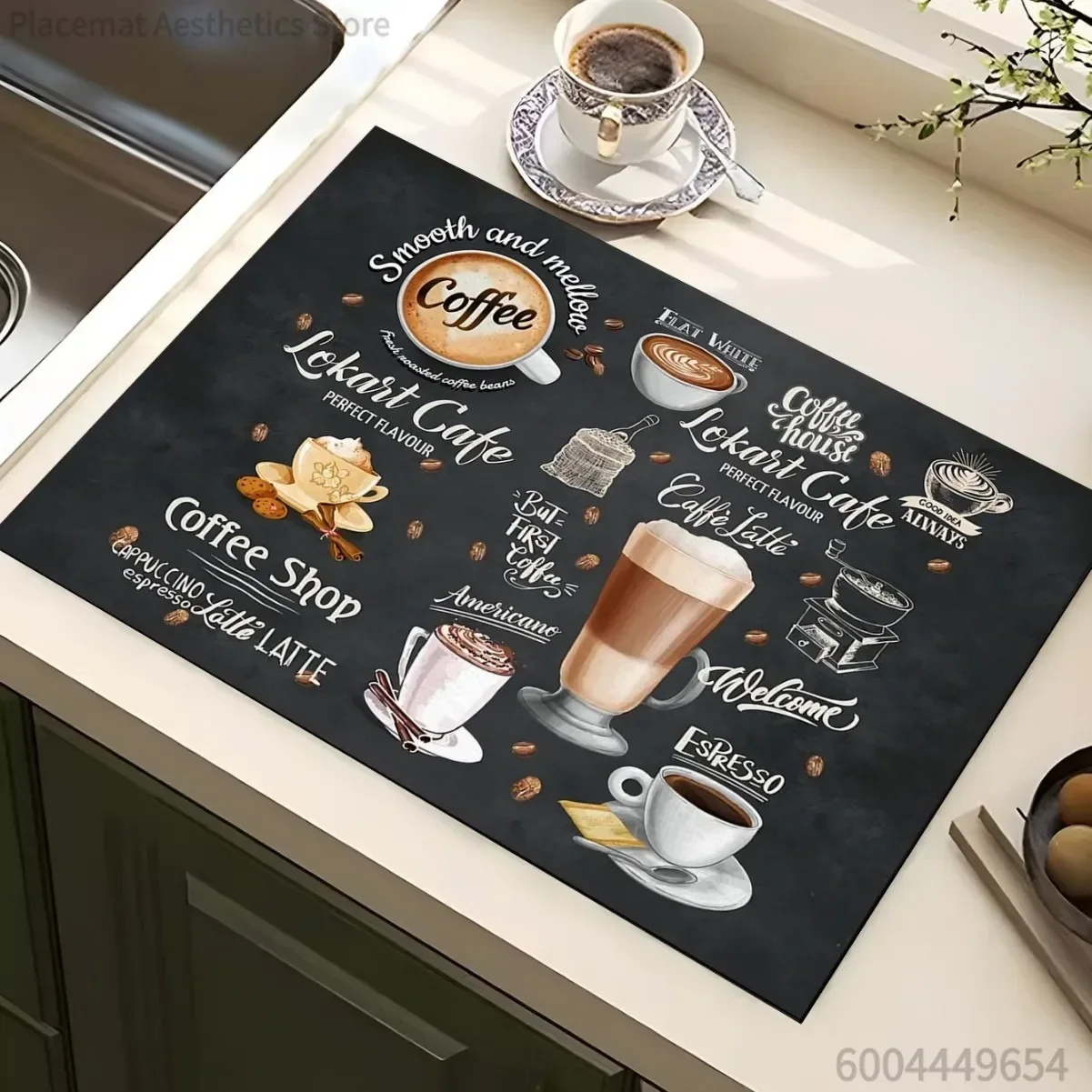 Vintage Coffee Time Chalkboard Print Super Absorbent Drying Mat Waterproof Kitchen Counter Coffee Maker Drain Pad Decor Placemat