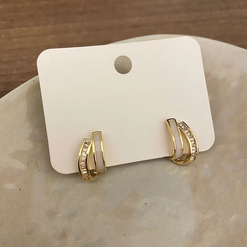 925 Sterling Silver Jewelry Crystal Double Layer Crystal Stud Earrings for Women Wedding Party Jewelry For Girls Friends Gift
