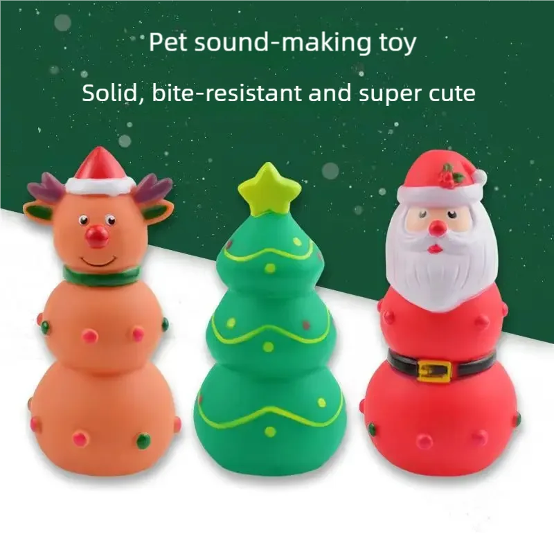 Weihnachtliches Quietschspielzeug für Haustiere mit Weihnachtsmann-, Baum- und Elch-Design, Langlebiges Latex-Gummi-Kauspielzeug für Hunde und Katzen zum Zahnreinigen