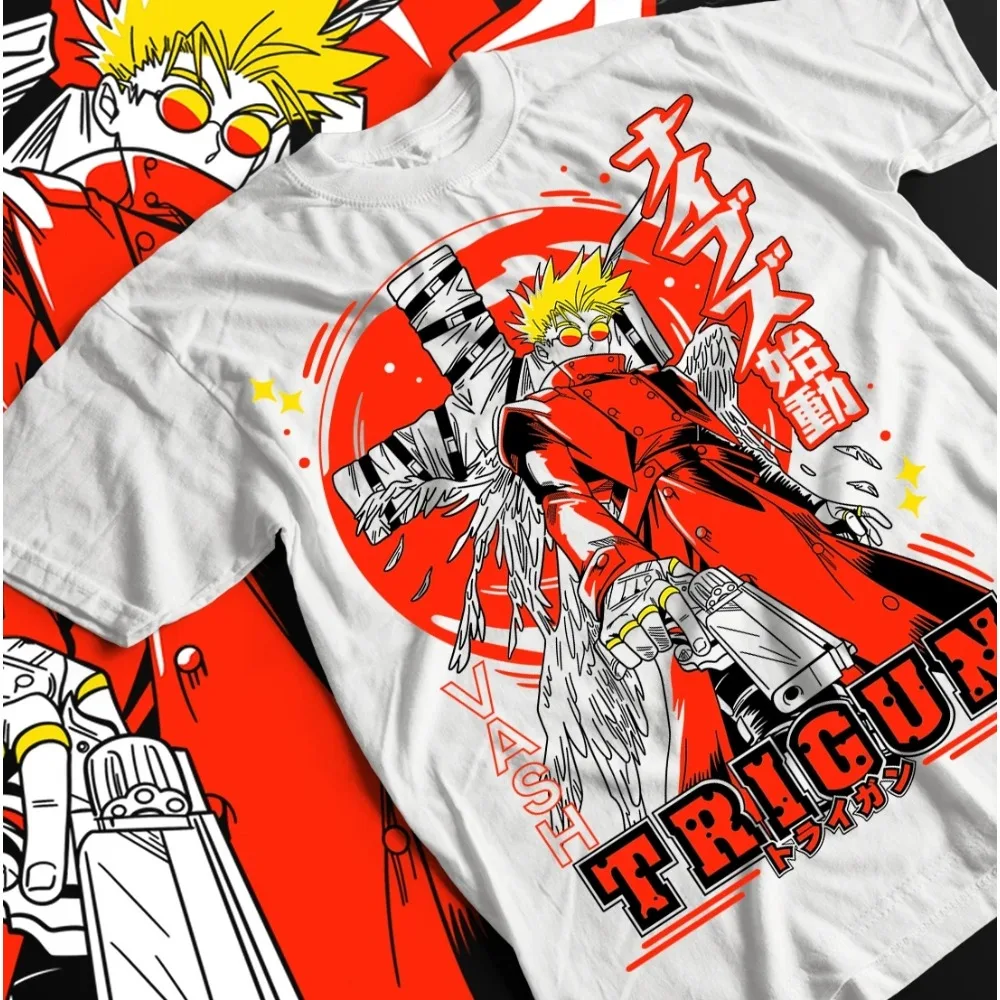 Camiseta gráfica Trigun Vash The Stampede, camiseta Vintage Harajuku Otaku Merch, camiseta de manga corta de algodón con cuello redondo de gran tamaño para hombre y mujer