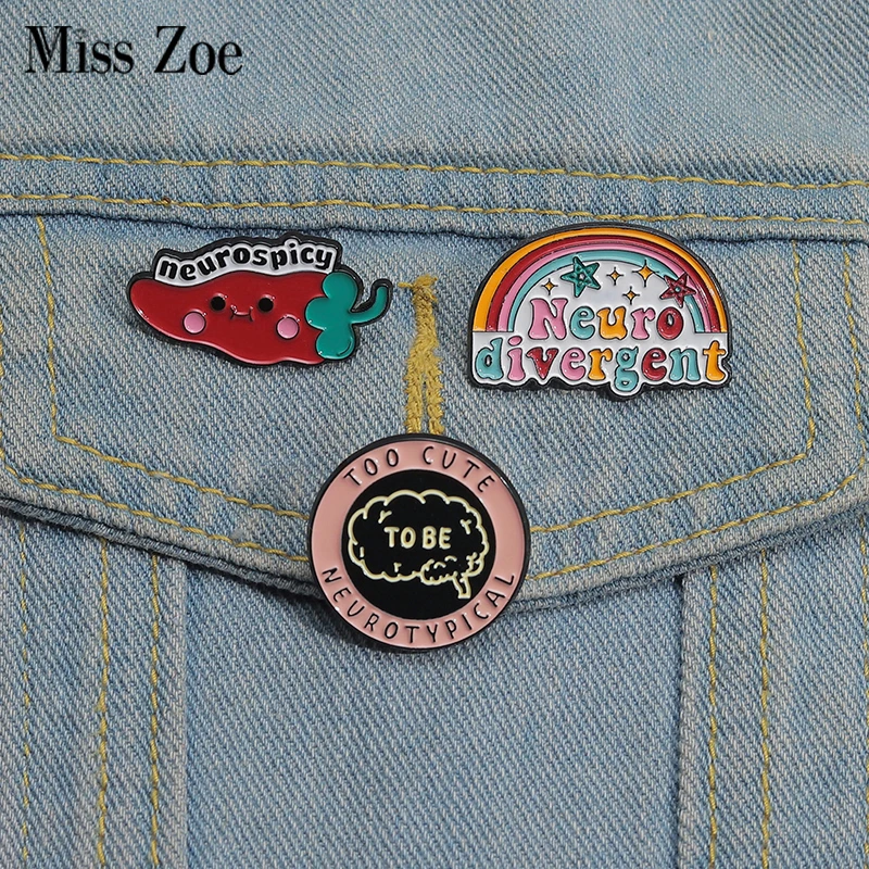 Brain Nerve Cells Enamel Pins Custom TOO CUTE NEUROTYPICAL Brooches Lapel Badges Clothes Funny Jewelry Gift for Friends