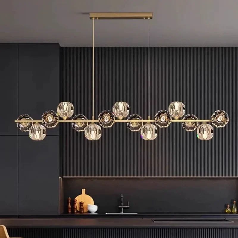 

Dining Room Pendant Light Nordic Light Luxury Bar Desk Hanging Lamp All Copper Creative Designer Crystal Lighting Fixture
