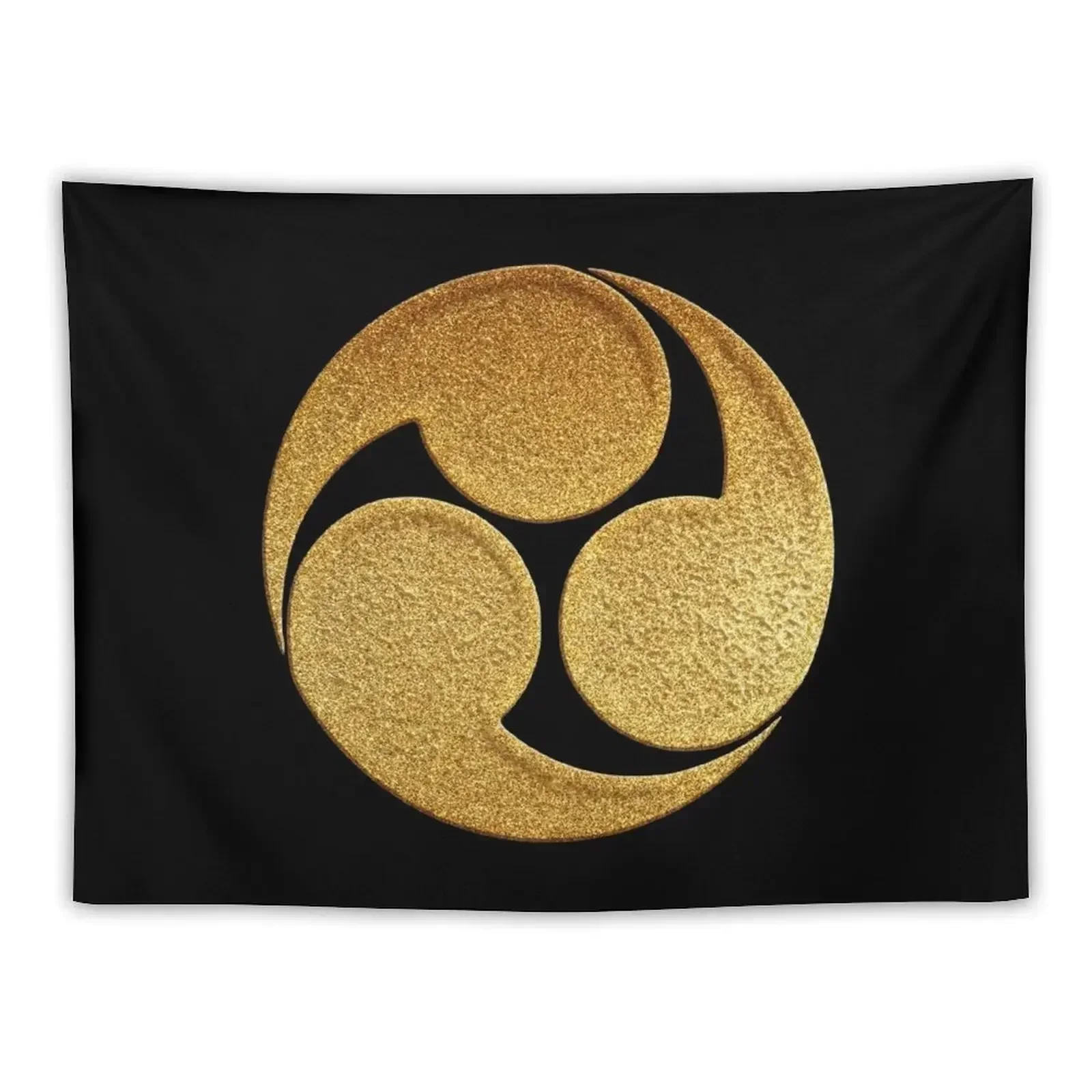 Hidari Mitsu Tomoe Kamon in Gold Seal Tapestry Decoration For Rooms Decoration For Bedroom Decor For Bedroom Tapestry