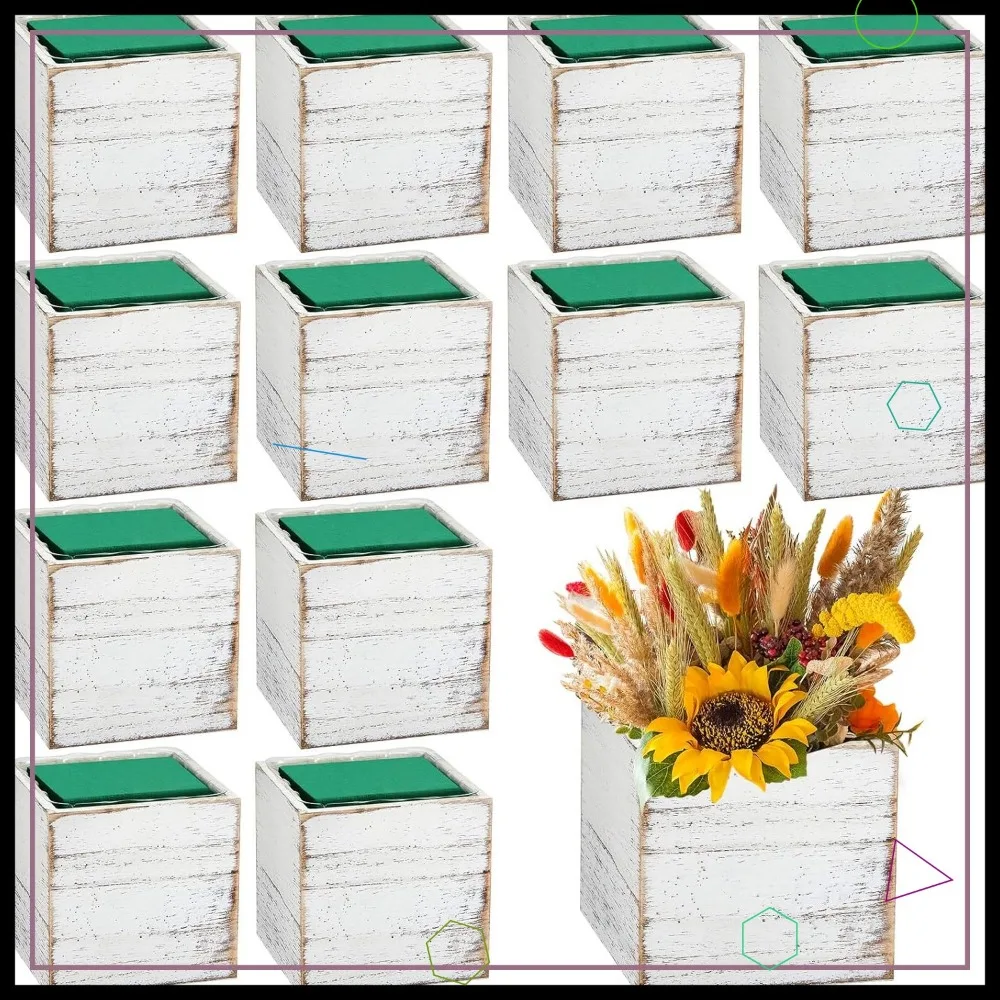 12 مجموعة من صناديق زراعة المكعبات الخشبية مع بطانات قابلة للإزالة ورغوة الأزهار لديكور المنزل والزفاف في الحديقة #1