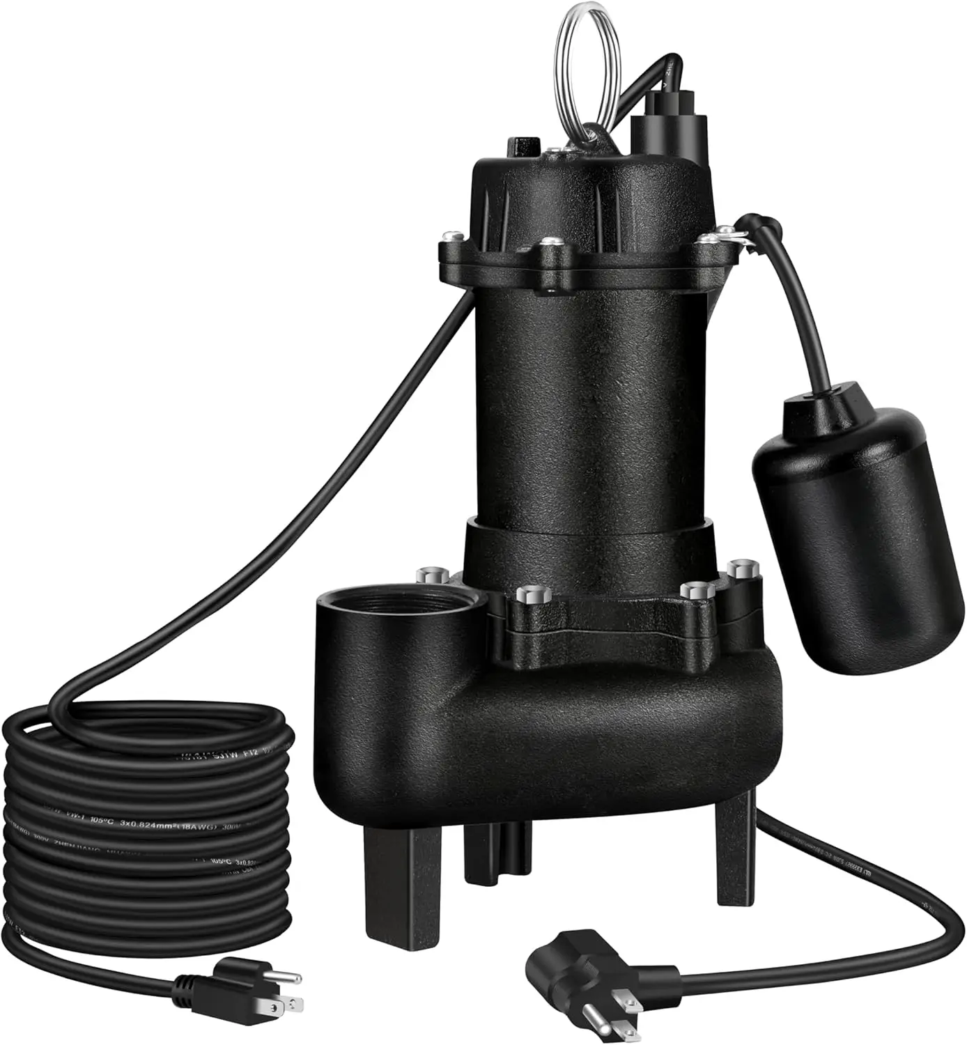 1HP Portable Cast Iron Submersible Sewage/Effluent Pump with Ajustable Automatic Float Switch, 5220GPH Sump Pump for Basement Ba