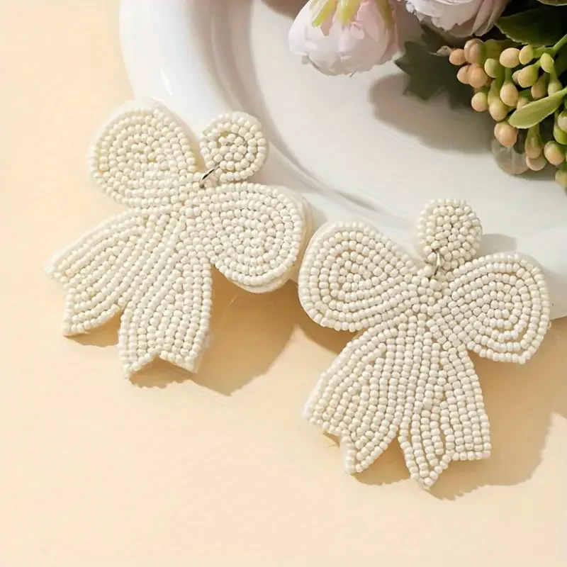Dvacaman Boho Handmade Beaded Bow Drop Earrings,Bohemian Seed Bead Earrings,Perfect Gifts for Daily Wear and Parties