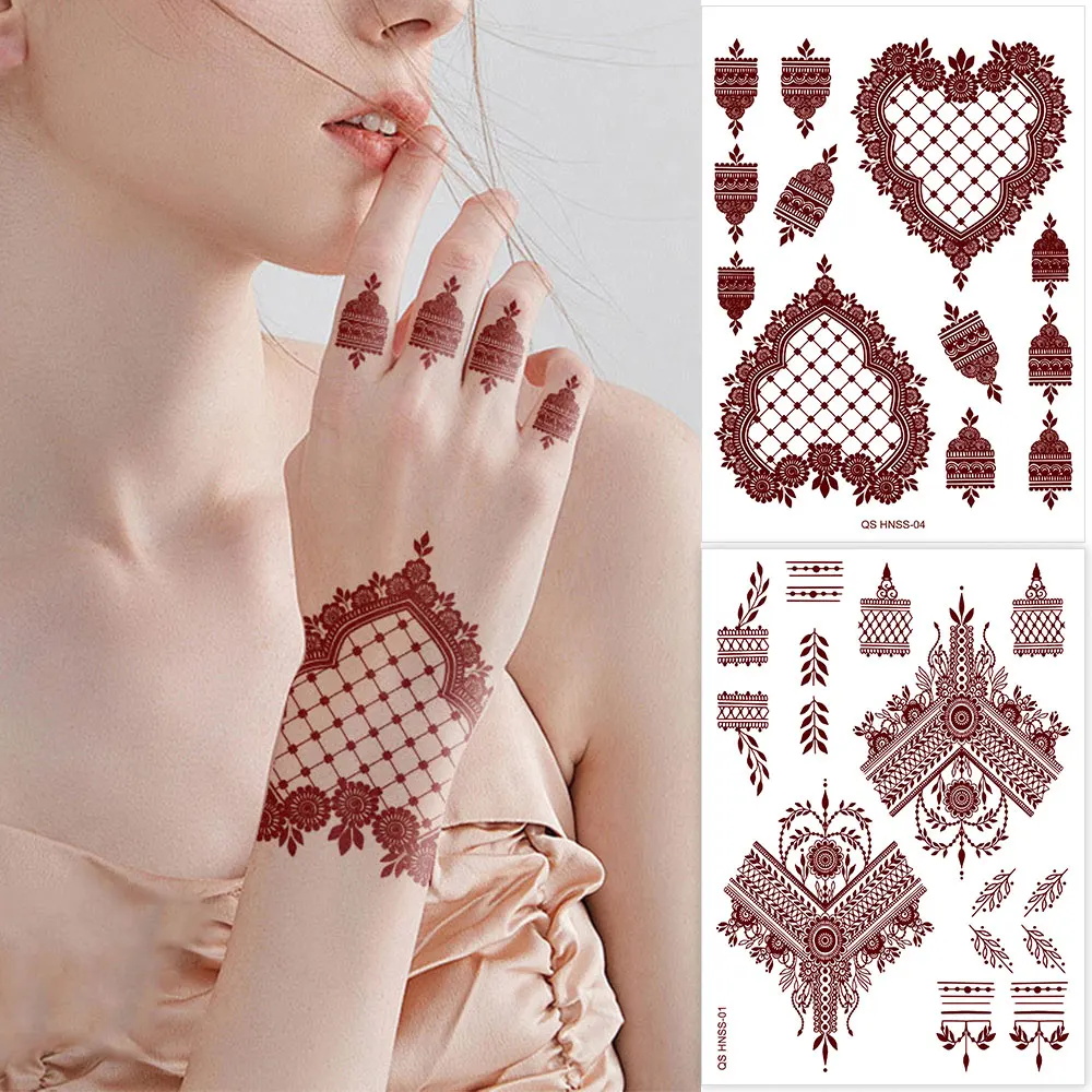 

1 шт. коричневые татуировки хной наклейки для рук водостойкие цветочные временные татуировки поддельные татуировки для женщин вечерние украшения тела