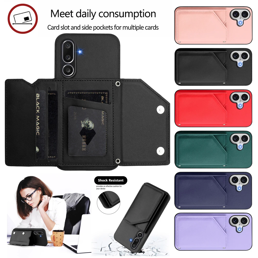 Card Holder Back Case For Samsung Galaxy A57 A56 A55 A37 A36 A35 A34 A33 A26 A25 Magnetic Button-Flip Leather Wallet Phone Cover