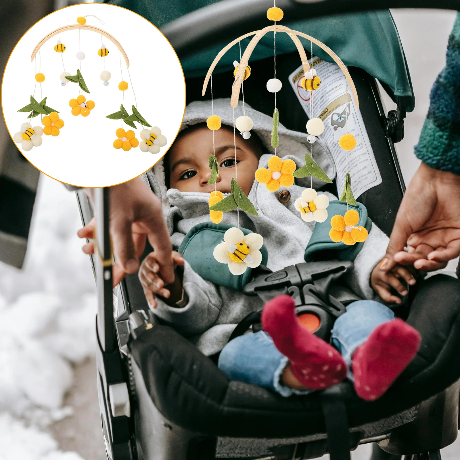 Baby-Mobile aus Holz mit Windspiel, Bienen- und Blumen-Hängedekoration, Kinderzimmer-Deko, Mobile für Babybett, Neugeborenen-Babyartikel