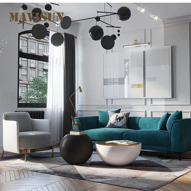 Modern Minimalist Coffee Table Set In White And Black Living Room Center Furniture With Storage Space Ball-Shaped Tea Tables