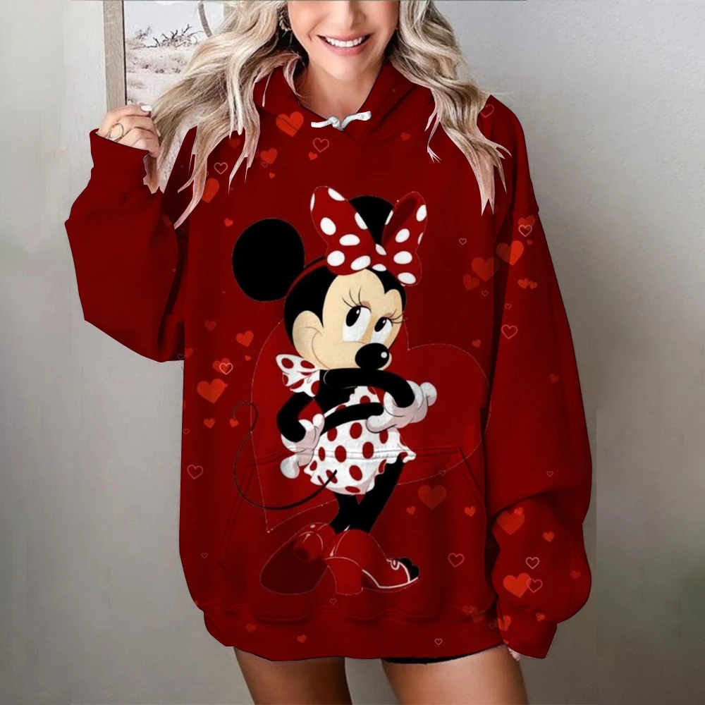 Disney Minnie Mickey Mouse print Hoodies Women Oversized Polyester Long Sleeve Female Sweatshirt Streetwear Ladies Clothes Winte