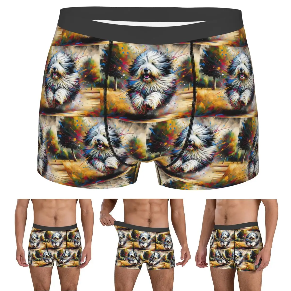 Boxer Underpants Shorts Old English Sheepdog Dog Portrait Acrylic Art Panties Men Ventilate Underwear Homme Man Boyfriend Gift