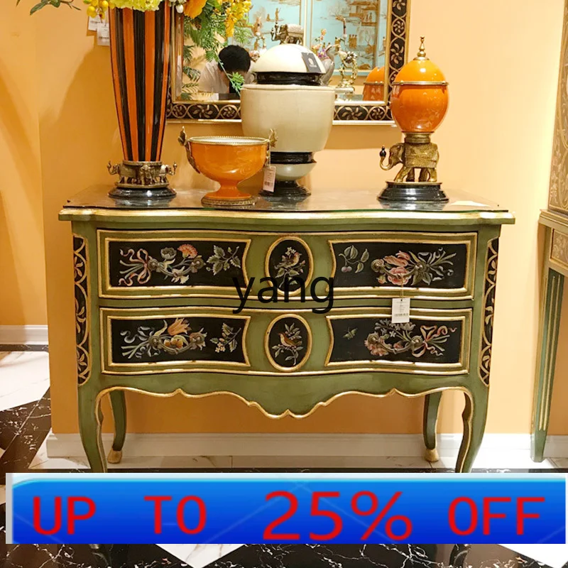 CX  American Country Solid Wood Carving Green Tall Luxury Hand Painted Entrance Cabinet
