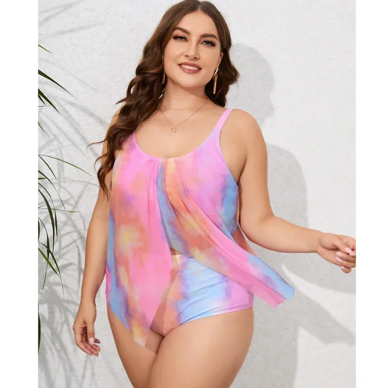 New Plus Size 8XL10XL Cover Up Swimwear Women Print Tankini Set Two Pieces Bikini Mujer Bathing Suit Beachwear Swimsuits