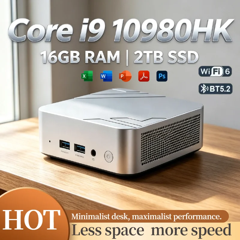 Core i9-10980HK Mini PC 32GB RAM 2TB NVMe SSD Triple 4K Display Desktop WiFi6 High Performance Office Home Small Computer Plus