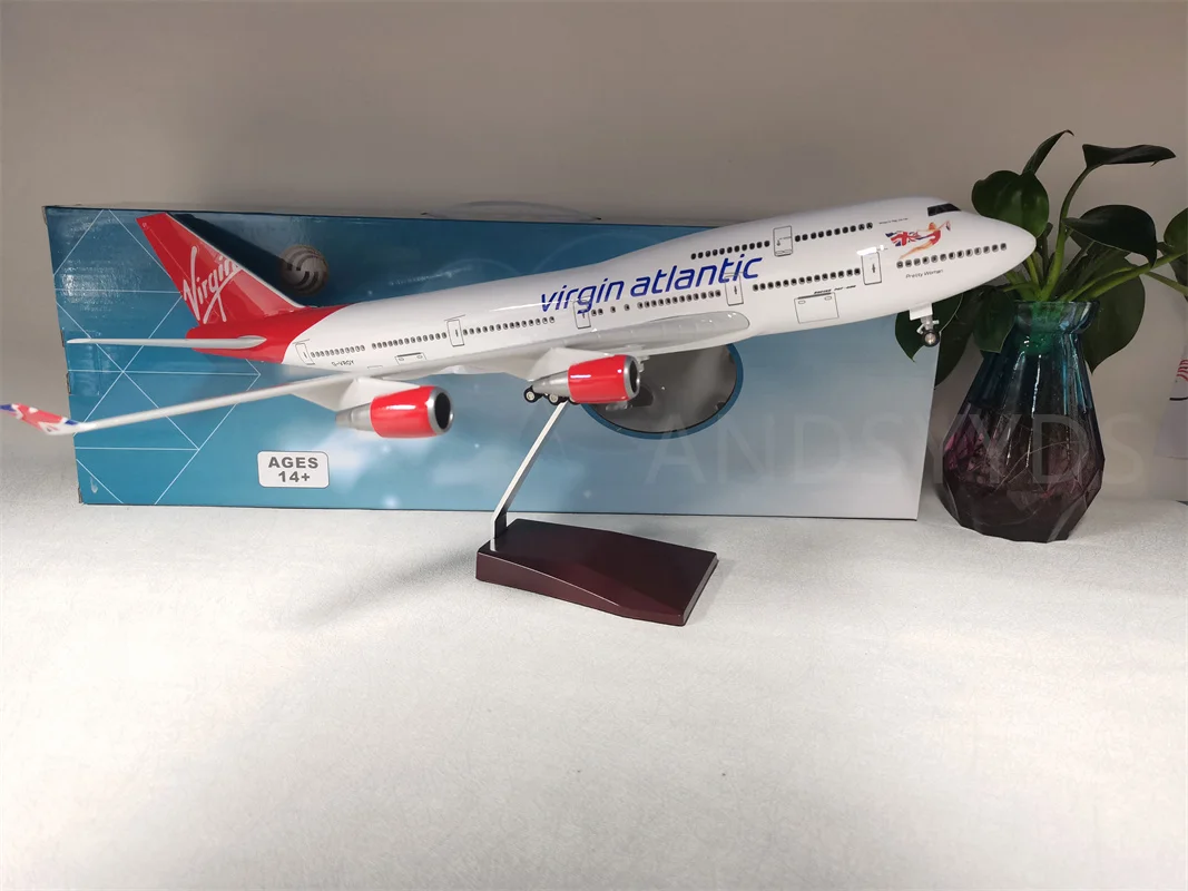 1:130 Model Airplane Boeing 747 Virgin Atlantic Model Plane W Led Light & Wheel Diecast Plastic Resin Aircraft Model For Collect