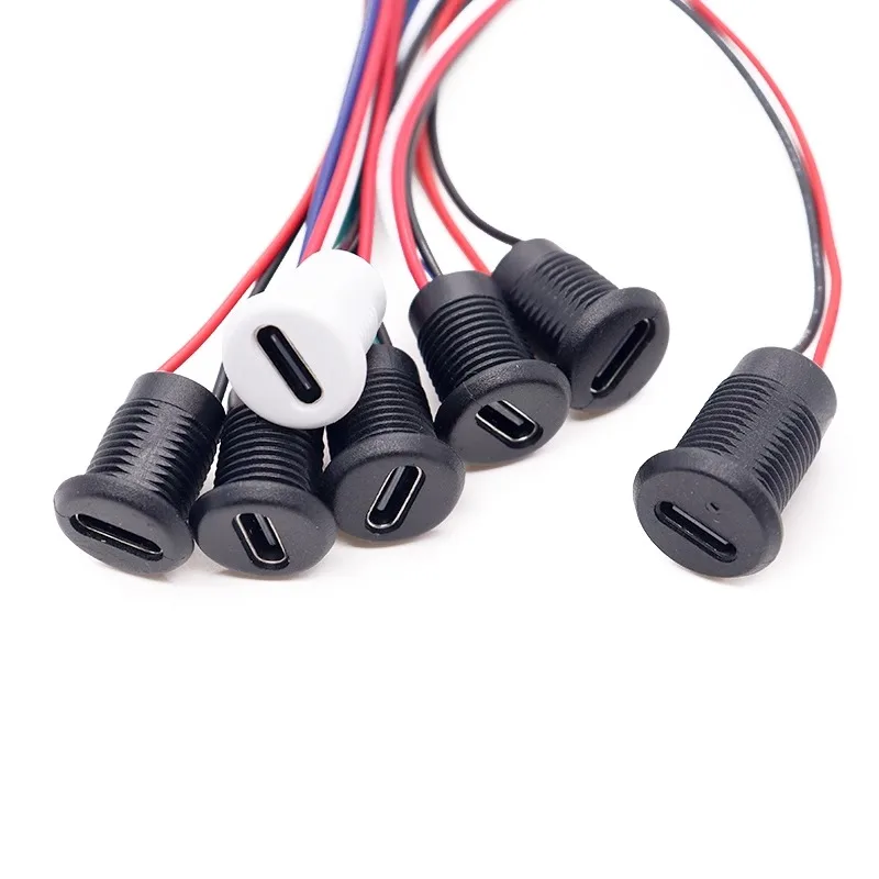 1 Pieza Conector Tipo-C Impermeable con Cable para Mantenimiento de Datos Eléctricos, Puerto de Carga USB, Cable de Soldadura de 2A 2
