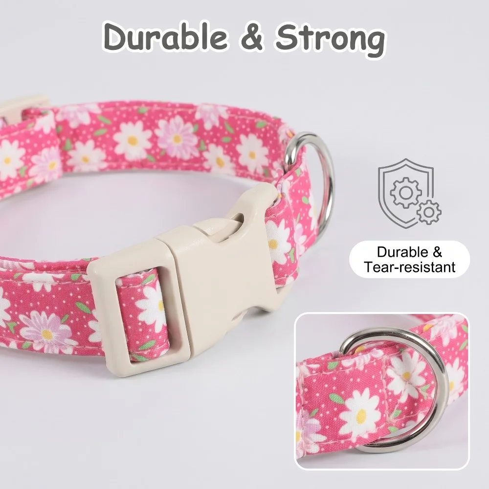 Baumwoll-Hundehalsband, Niedliches Hundehalsband für Kleine, Mittlere und Große Hunde, Pfirsichrot mit Blumenmuster, Weiches, Elegantes Haustier-Halsband für Weibchen – Detail 4