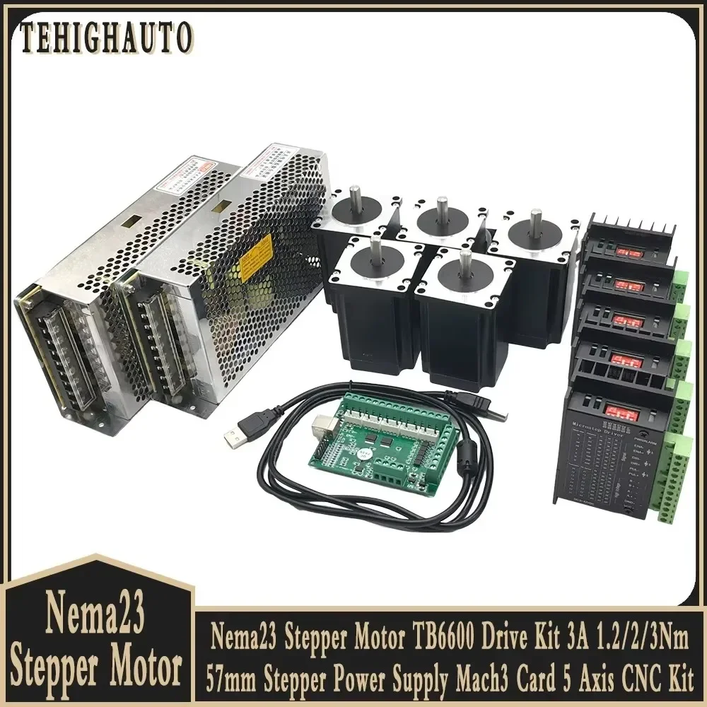 Nema23 Stepper Motor TB6600 Drive Kit 3A 1.2/2/3Nm 57 Motor 8mm Shaft  Power Supply Mach3 Card 5 Axis  for CNC Engraving Machine