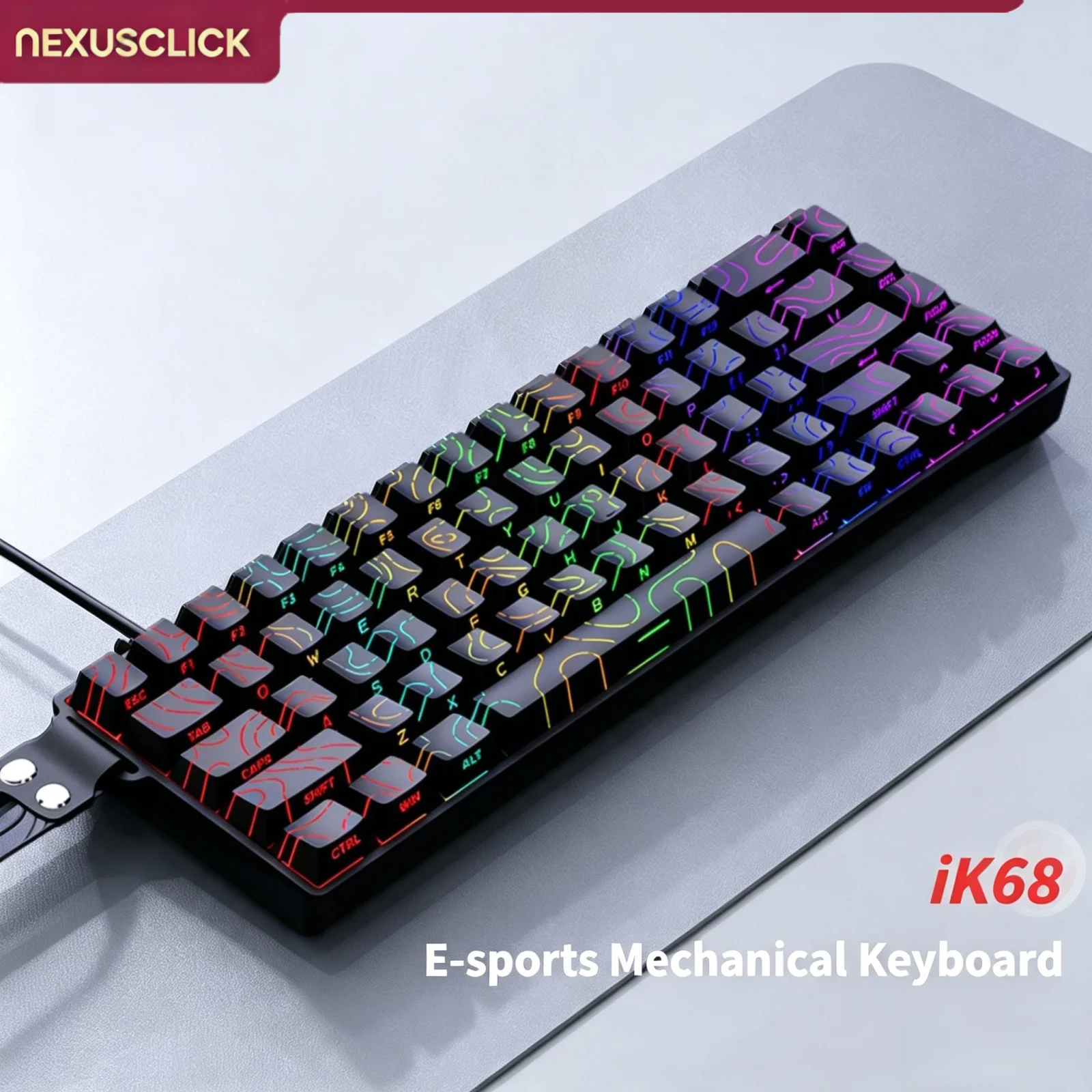 NexusClick iK68 68 Keys Mechanical Keyboard Hot‑swappable Switch RGB Backlight Ergonomic Wired Gaming Keyboard for Game Office