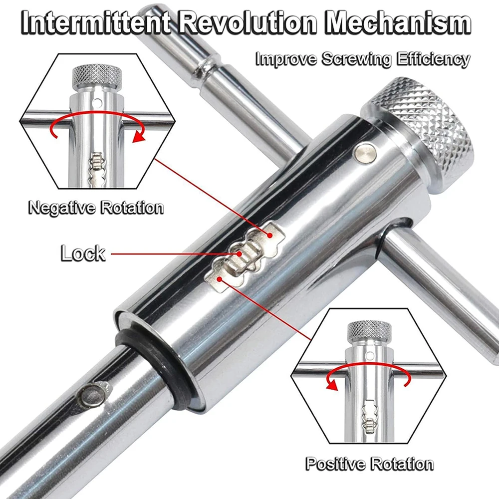 Verstellbarer Ratschen-Handgewindeisen M5-M12, verlängertes Gewindebohrer-Zubehör für Vorwärts- und Rückwärtsgewindebohrer