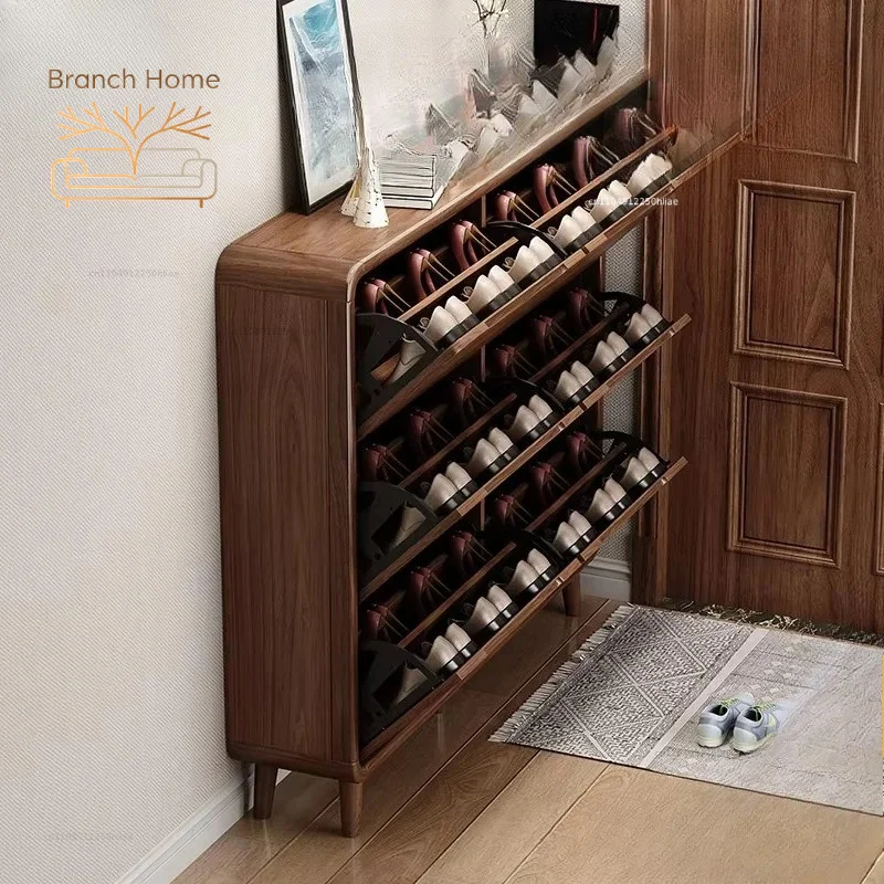This Ultra-Thin, Multi-Functional Wooden Shoe Cabinet Can Easily Organize Your Living Room or Hotel