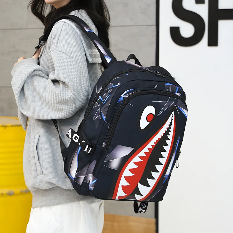 Fashion Trend Anime Backpack Men Students Schoolbag Spider Sharks Print Simple Personality Junior Bagpacks Laptop Bag Rucksack