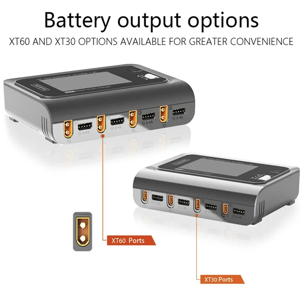 ToolkitRC Q4AC charger XT60 Adapters IPS Bright With Clear Wide Angle Display 4x50w 5A AC 100W 4 Port DC Smart Discharger AC DC