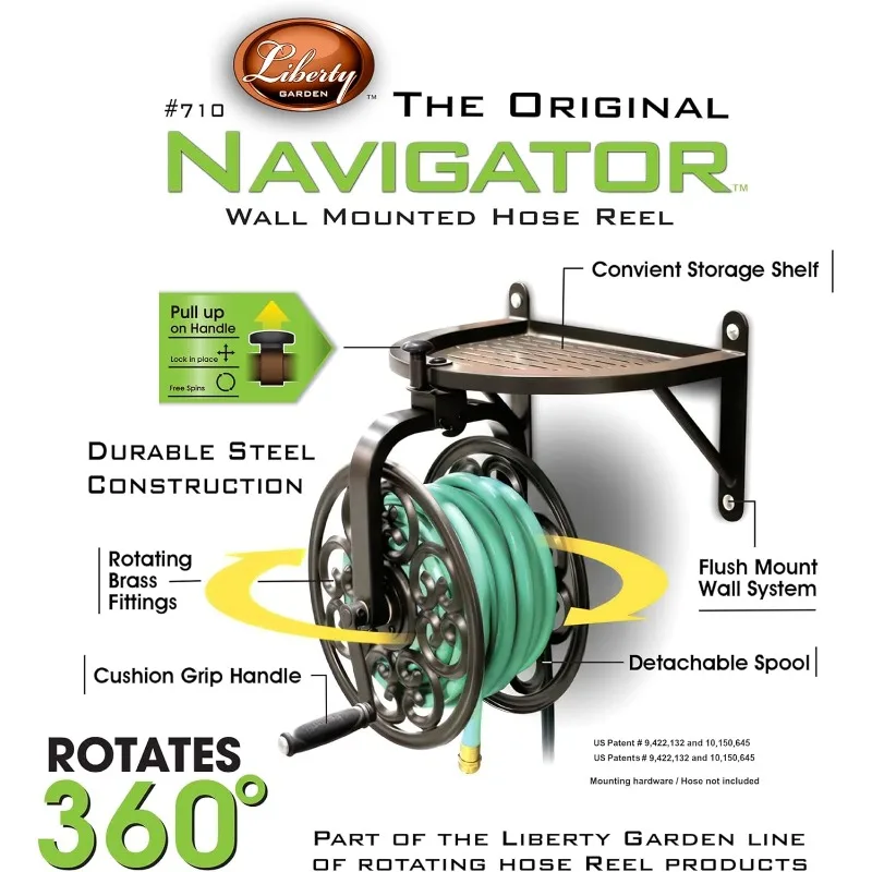 710 Navigator Rotating Garden Hose Reel, Holds 125-Feet of 5/8-Inch Hose - Bronze