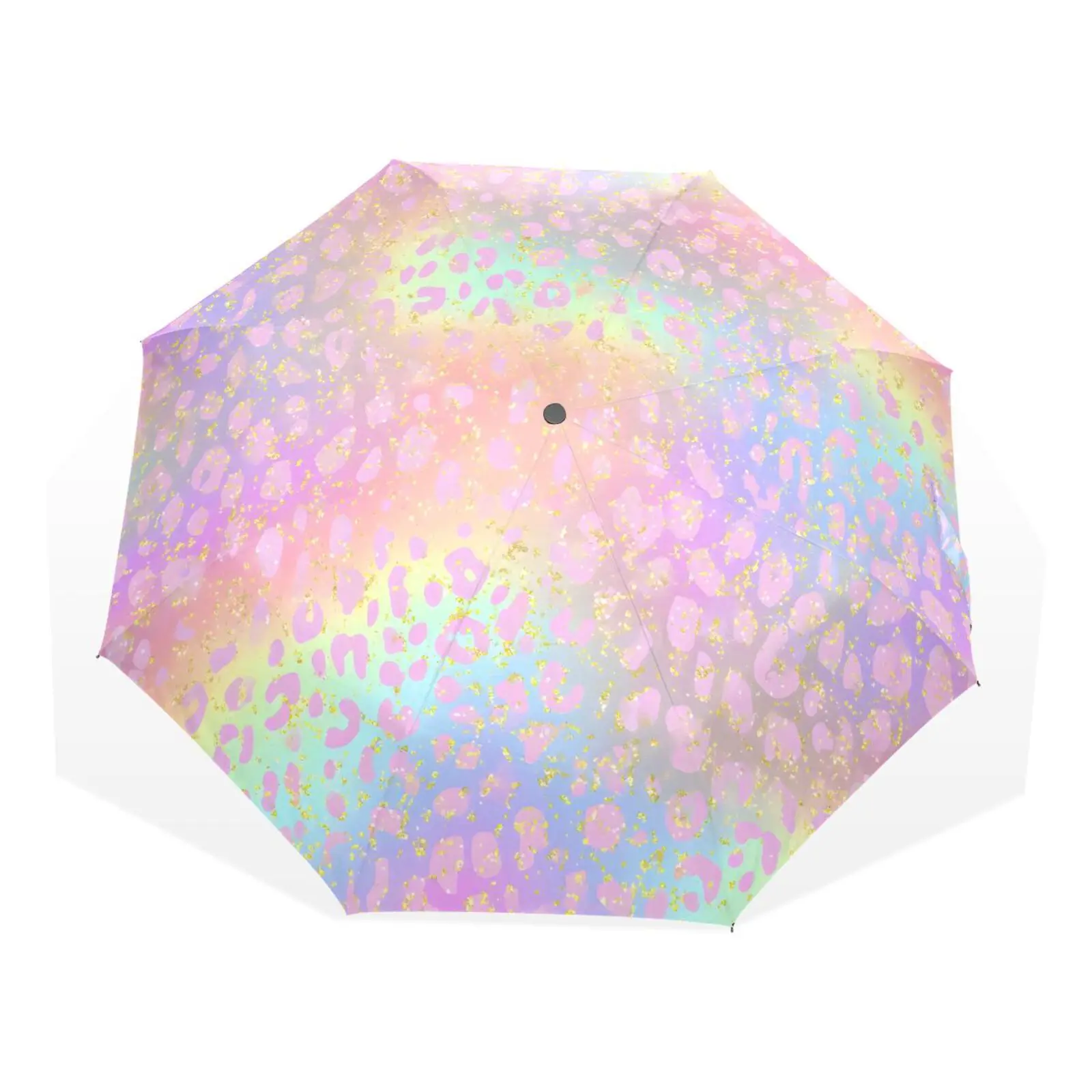 2026 New Portable Folding Rain and Sun Beach Umbrellas Hat Unique Parasol Umbrella Iridescent leopard print sunshade umbrella